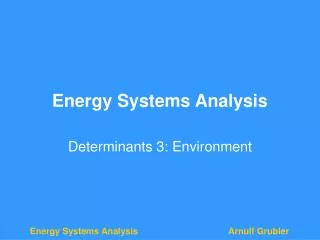 Energy Systems Analysis