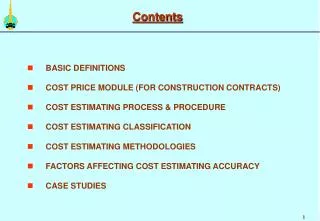 BASIC DEFINITIONS COST PRICE MODULE (FOR CONSTRUCTION CONTRACTS)