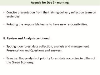 Agenda for Day 2 - morning
