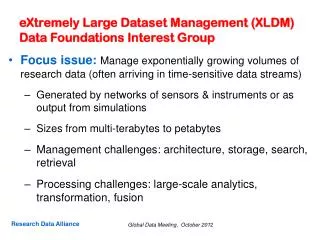 eXtremely Large Dataset Management (XLDM) Data Foundations Interest Group