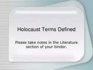 Holocaust Terms Defined
