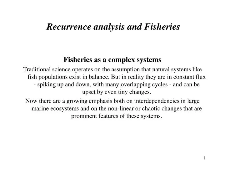recurrence analysis and fisheries