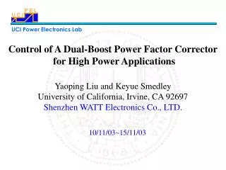 Control of A Dual-Boost Power Factor Corrector for High Power Applications