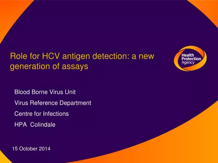 blood borne virus unit virus reference department centre for infections hpa colindale