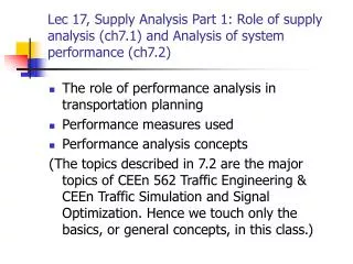 The role of performance analysis in transportation planning Performance measures used