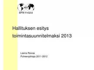 hallituksen esitys toimintasuunnitelmaksi 2013