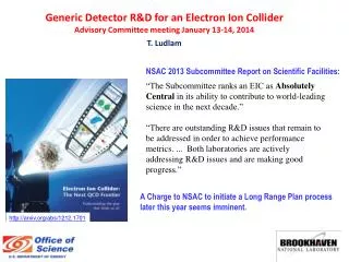 Generic Detector R&amp;D for an Electron Ion Collider Advisory Committee meeting January 13-14, 2014