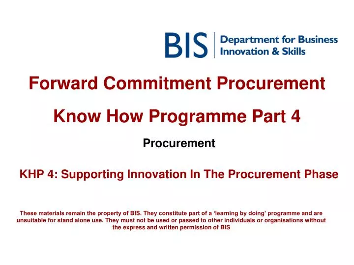 forward commitment procurement know how programme part 4