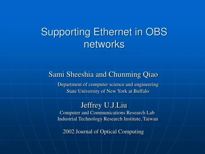 supporting ethernet in obs networks