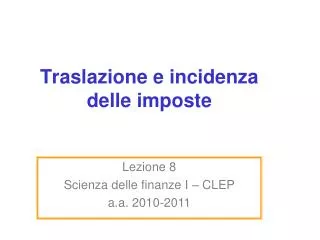 traslazione e incidenza delle imposte