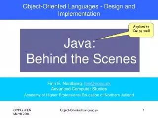 Object-Oriented Languages - Design and Implementation