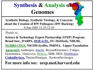 Synthesis &amp; Analysis of Genomes