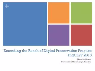 Extending the Reach of Digital Preservation Practice DigCurV 2013