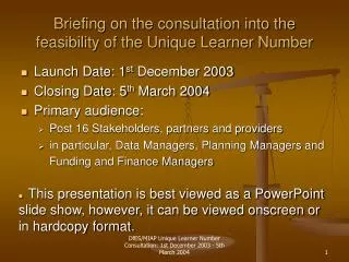 Briefing on the consultation into the feasibility of the Unique Learner Number