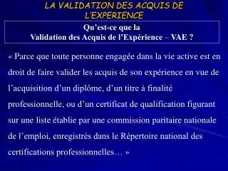 la validation des acquis de l experience
