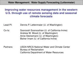 Water Management: Water Supply Forecasting (Lettenmaier)