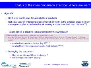 Status of the intercomparison exercice: Where are we ?