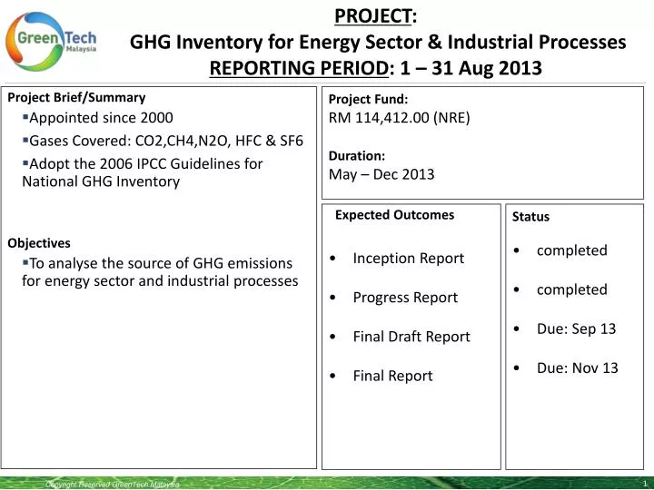 project ghg inventory for energy sector industrial processes reporting period 1 31 aug 2013