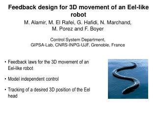 Feedback design for 3D movement of an Eel-like robot