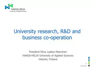 University research , R&amp;D and business co-operation