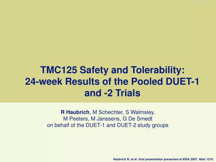 tmc125 safety and tolerability 24 week results of the pooled duet 1 and 2 trials