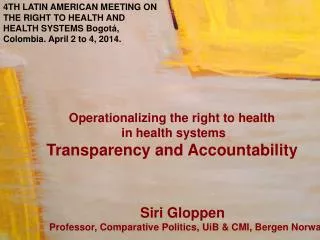 Operationalizing the right to health in health systems Transparency and Accountability