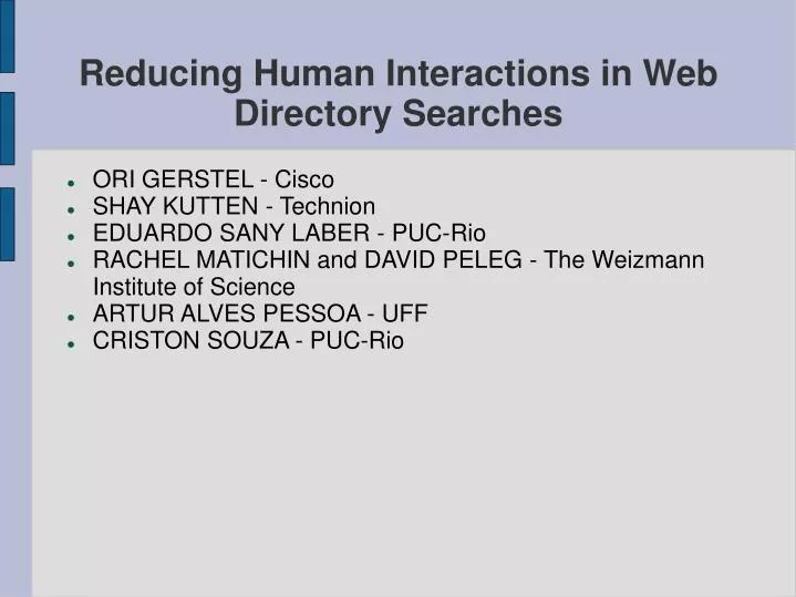 reducing human interactions in web directory searches