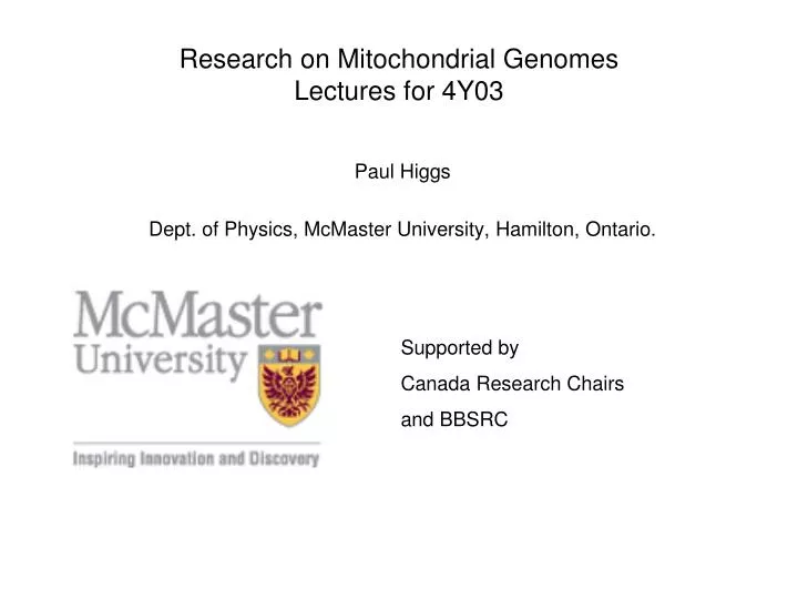 research on mitochondrial genomes lectures for 4y03