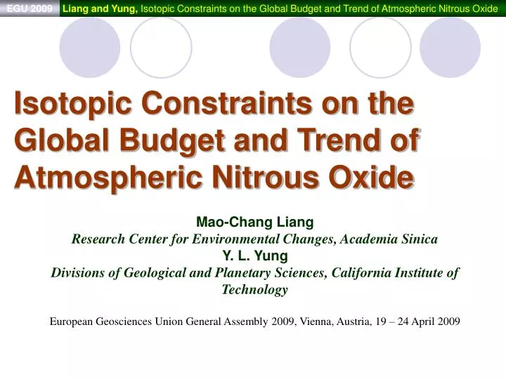 isotopic constraints on the global budget and trend of atmospheric nitrous oxide