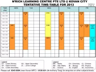 TENTATIVE TIME-TABLE FOR 2013