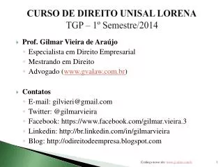 curso de direito unisal lorena tgp 1 semestre 2014