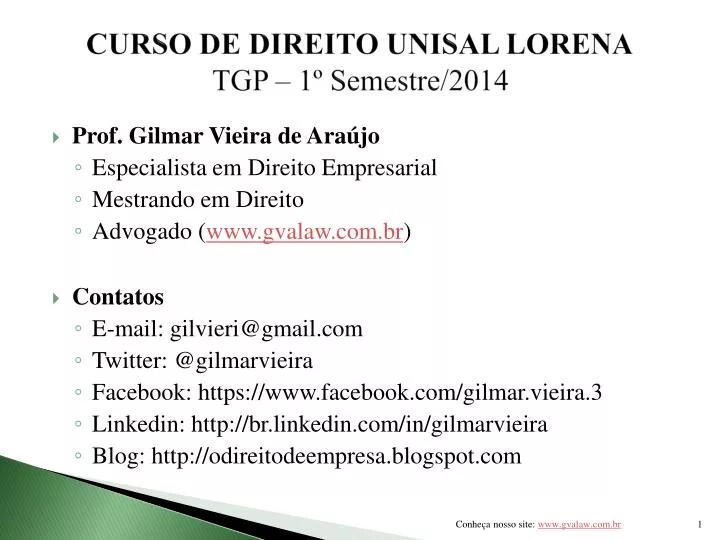 curso de direito unisal lorena tgp 1 semestre 2014