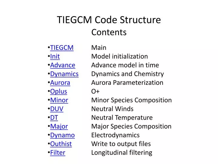 tiegcm code structure contents