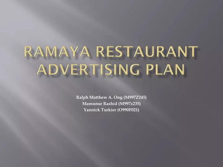 ramaya restaurant advertising plan