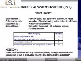 INDUSTRIAL SYSTEMS INSTITUTE (I.S.I.)