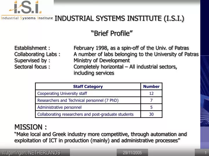 industrial systems institute i s i