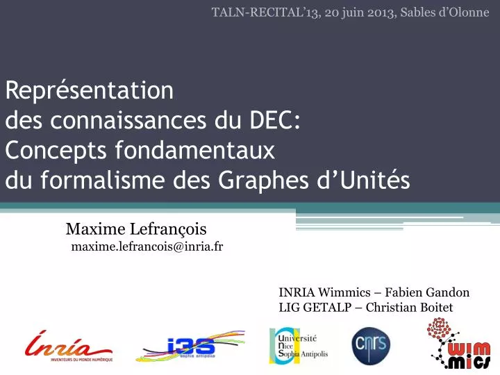 repr sentation des connaissances du dec concepts fondamentaux du formalisme des graphes d unit s