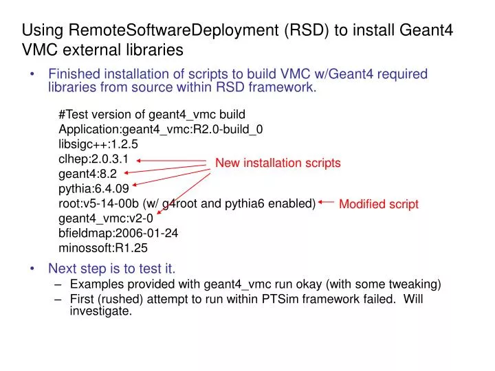 using remotesoftwaredeployment rsd to install geant4 vmc external libraries