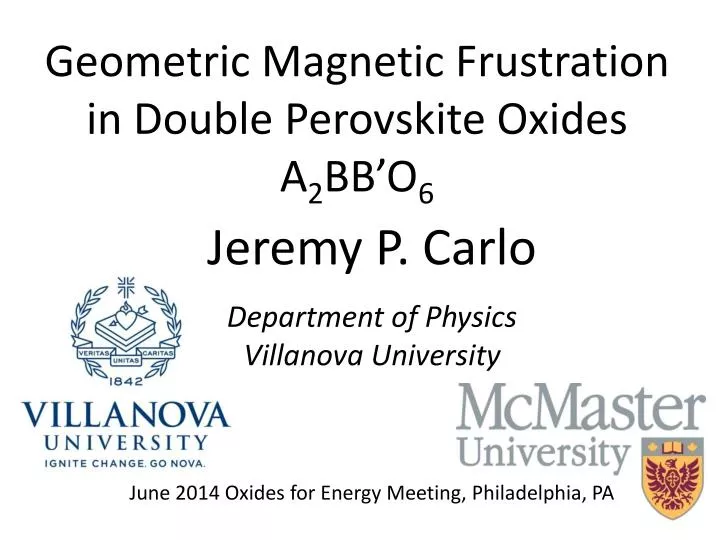 geometric magnetic frustration in double perovskite oxides a 2 bb o 6