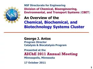 NSF Directorate for Engineering Division of Chemical, Bioengineering,