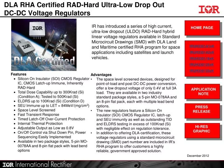 dla rha certified rad hard ultra low drop out dc dc voltage regulators