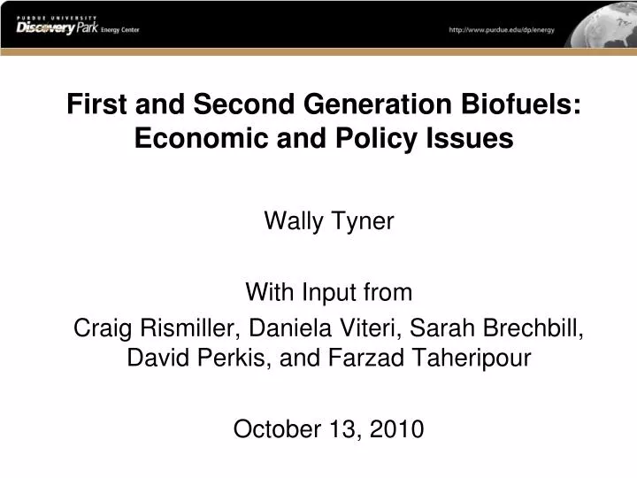 first and second generation biofuels economic and policy issues