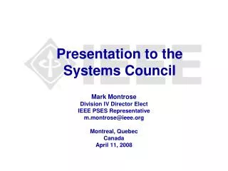 Presentation to the Systems Council