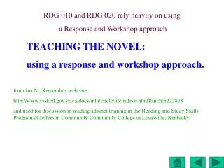 TEACHING THE NOVEL: using a response and workshop approach.