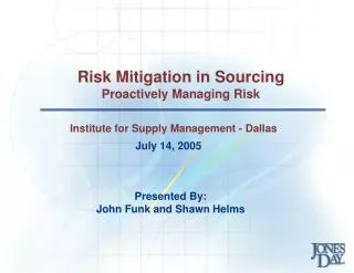 Risk Mitigation in Sourcing Proactively Managing Risk