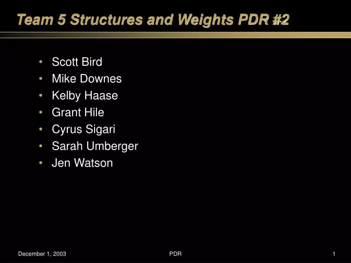 team 5 structures and weights pdr 2