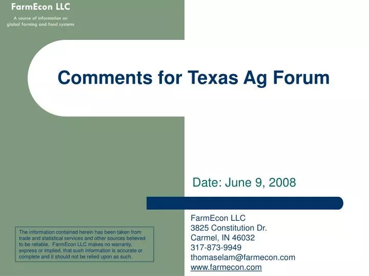 comments for texas ag forum