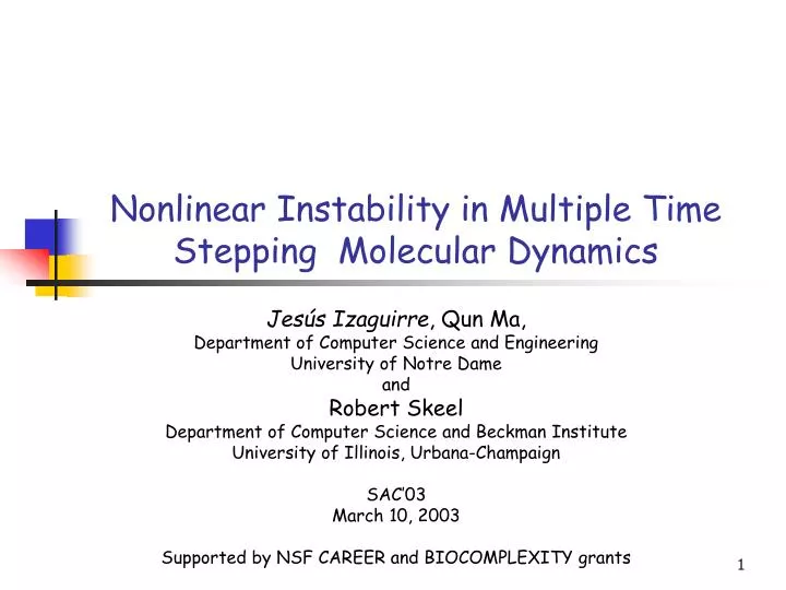 nonlinear instability in multiple time stepping molecular dynamics