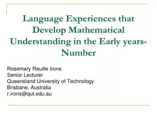 Language Experiences that Develop Mathematical Understanding in the Early years- Number