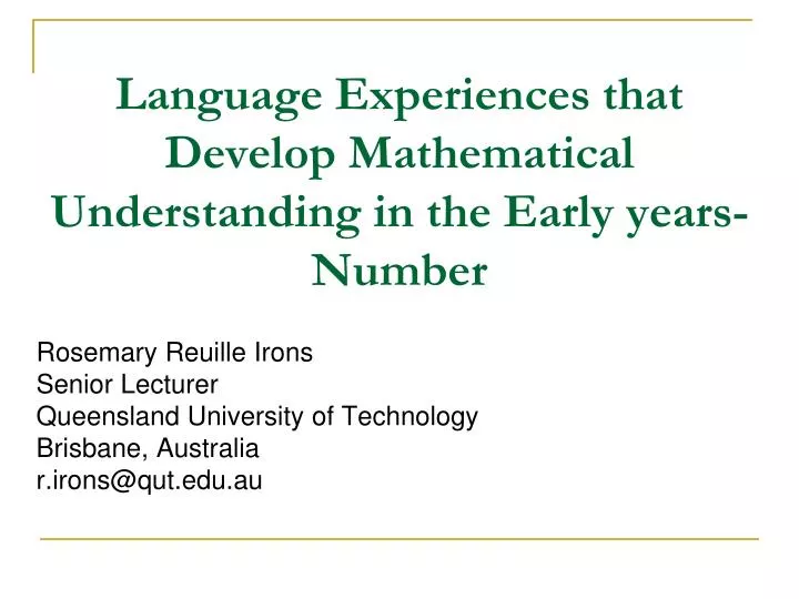 language experiences that develop mathematical understanding in the early years number